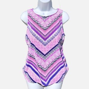 Lands End Women’s Swimsuit High Neck Bathing Suit Tankini Bohemian Top M